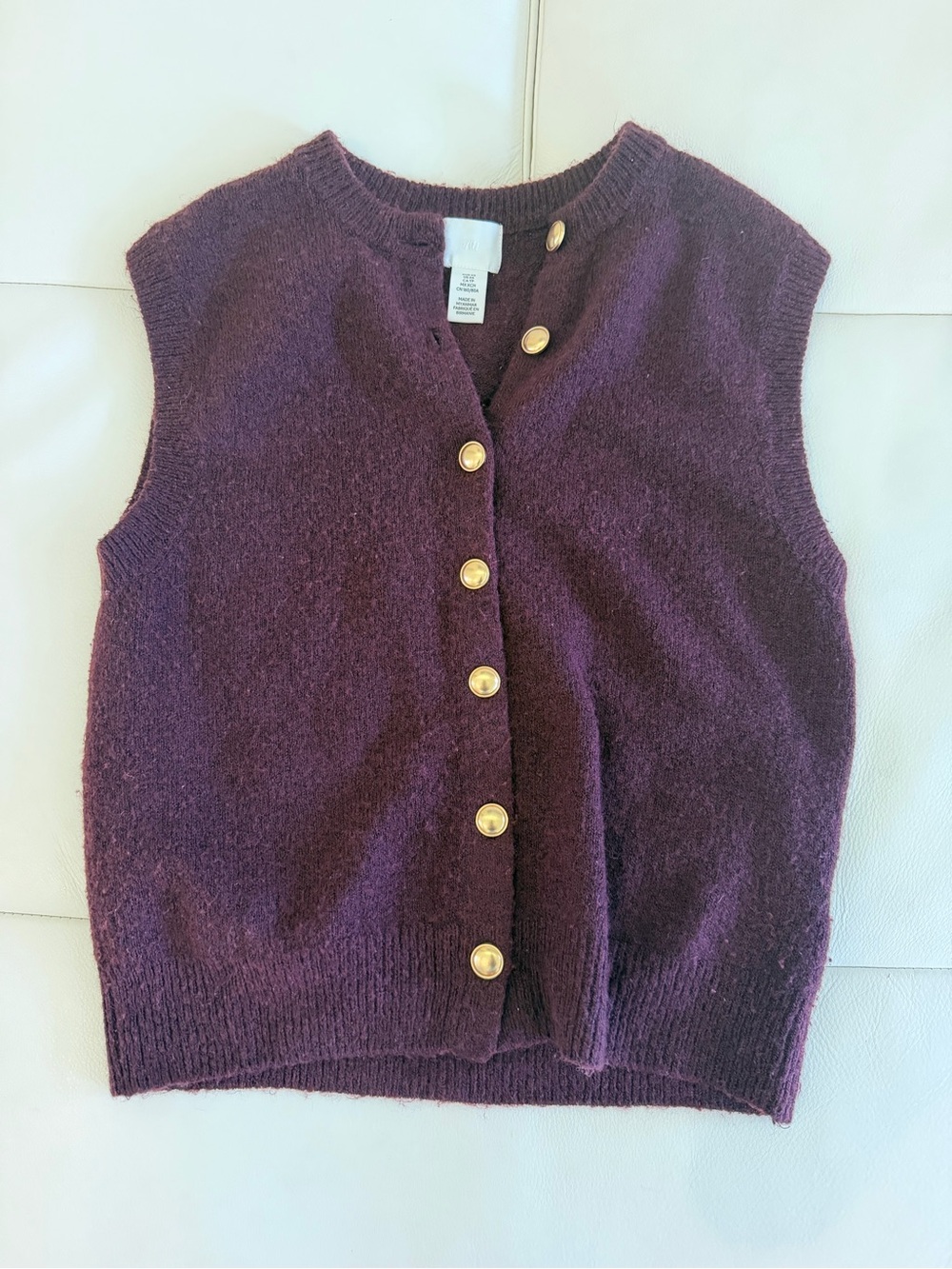 H&M Purple Sleeveless Button-Down Cardigan Vest with Gold Buttons